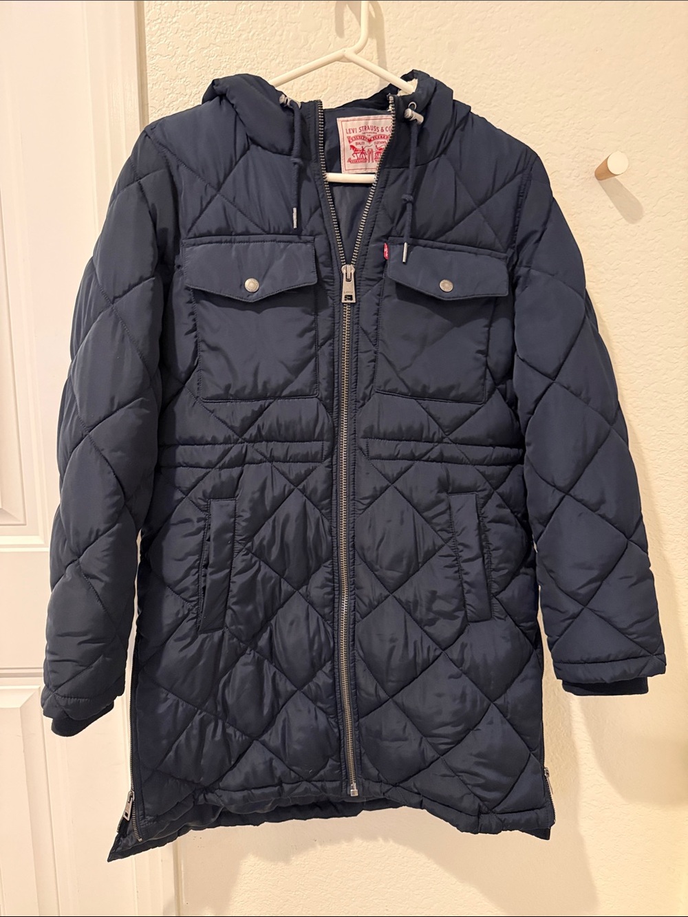 Levi's Navy Quilted Hooded Puffer Coat for Kids